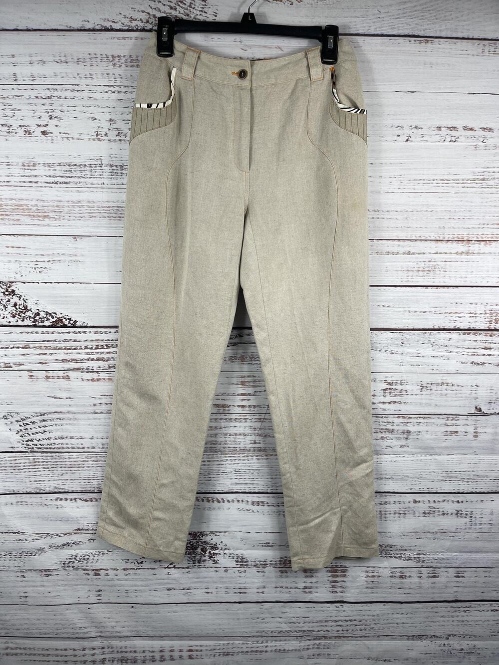 Harve Benard Pants Women's Size 4P Beige Linen Rayon Straight Leg Twill Career